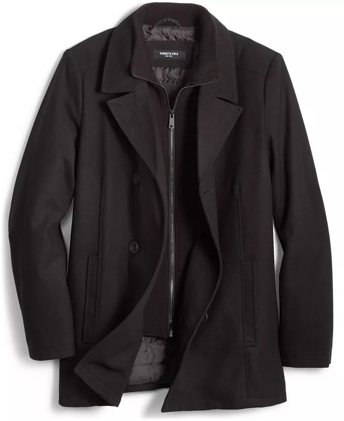 Men's Wool Blend Peacoat with Bib Coat - thumbnail 4