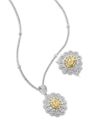 Effy Collection Effy Yellow Diamond White Diamond Flower Ring Necklace Collection In 18k Two Tone Gold In White Gold