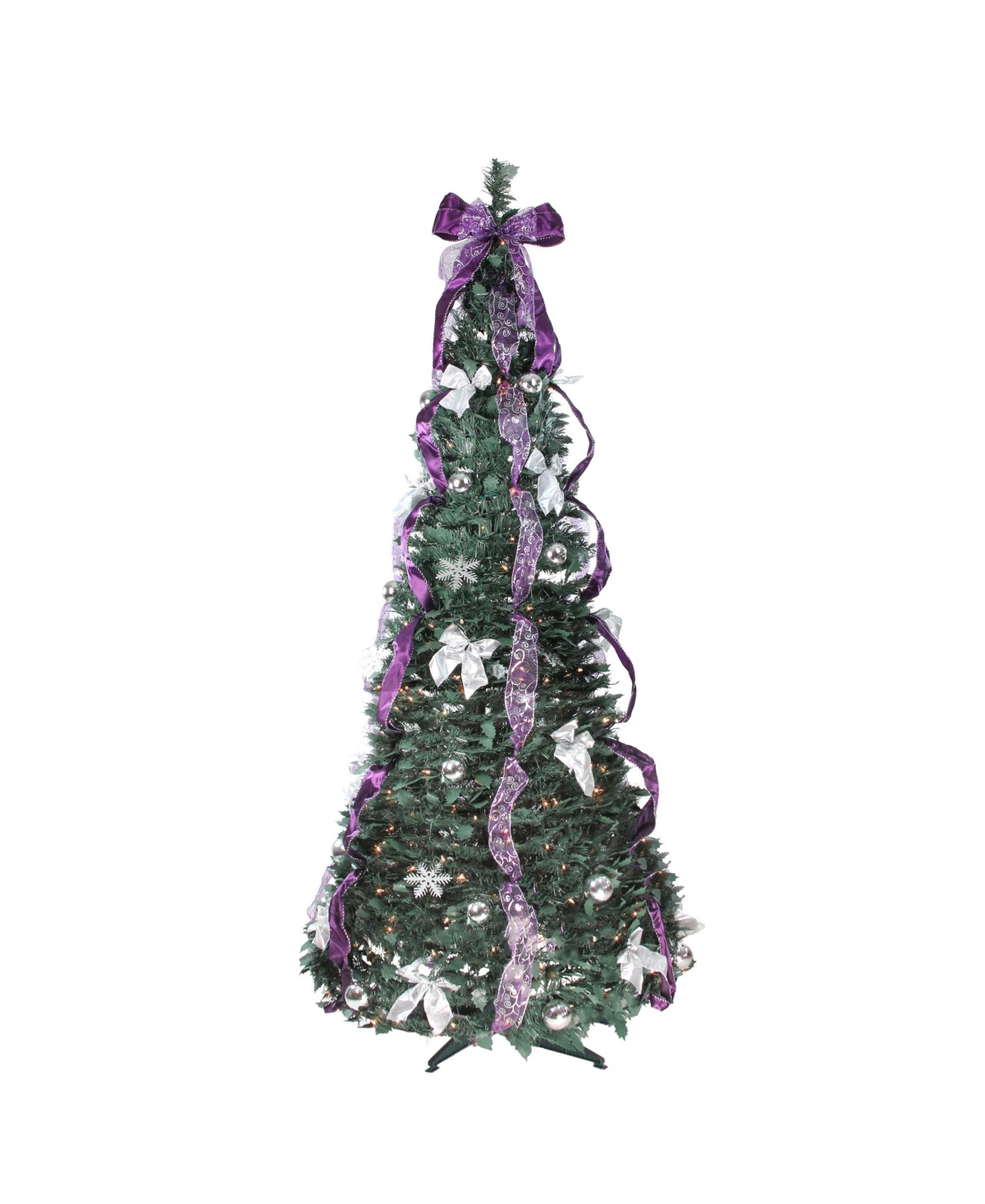 Pre- Lit Pre-decorated Pop - Up Artificial Christmas Tree With Clear Lights, 6' - Purple