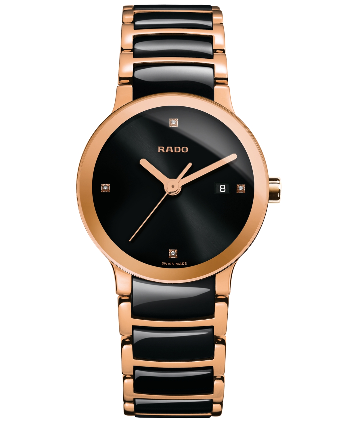 Rado Unisex Swiss Centrix Diamond Accent Black Ceramic And Rose Gold-tone Pvd Stainless Steel Bracelet Wa In No Color