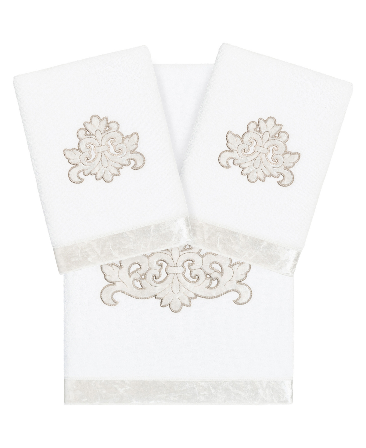 Linum Home Textiles Turkish Cotton May Embellished Towel Set, 3 Piece In White