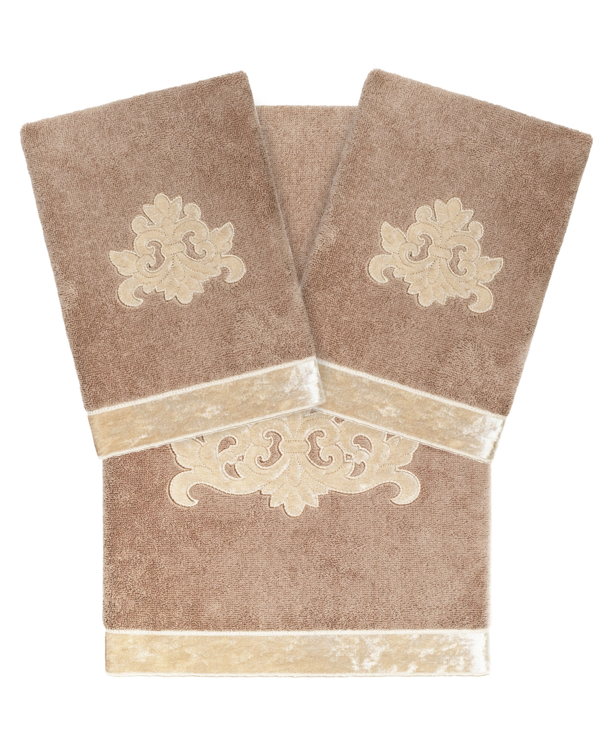 Linum Home Textiles Turkish Cotton May Embellished Towel Set, 3 Piece Bedding In Cocoa