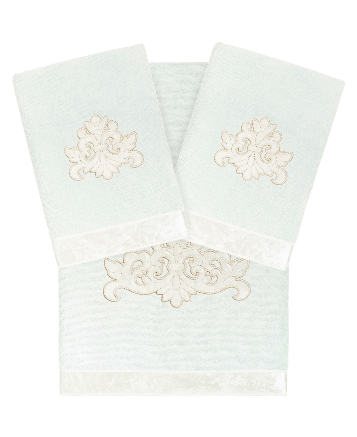 Linum Home Textiles Turkish Cotton May Embellished Towel Set, 3 Piece Bedding In Aqua