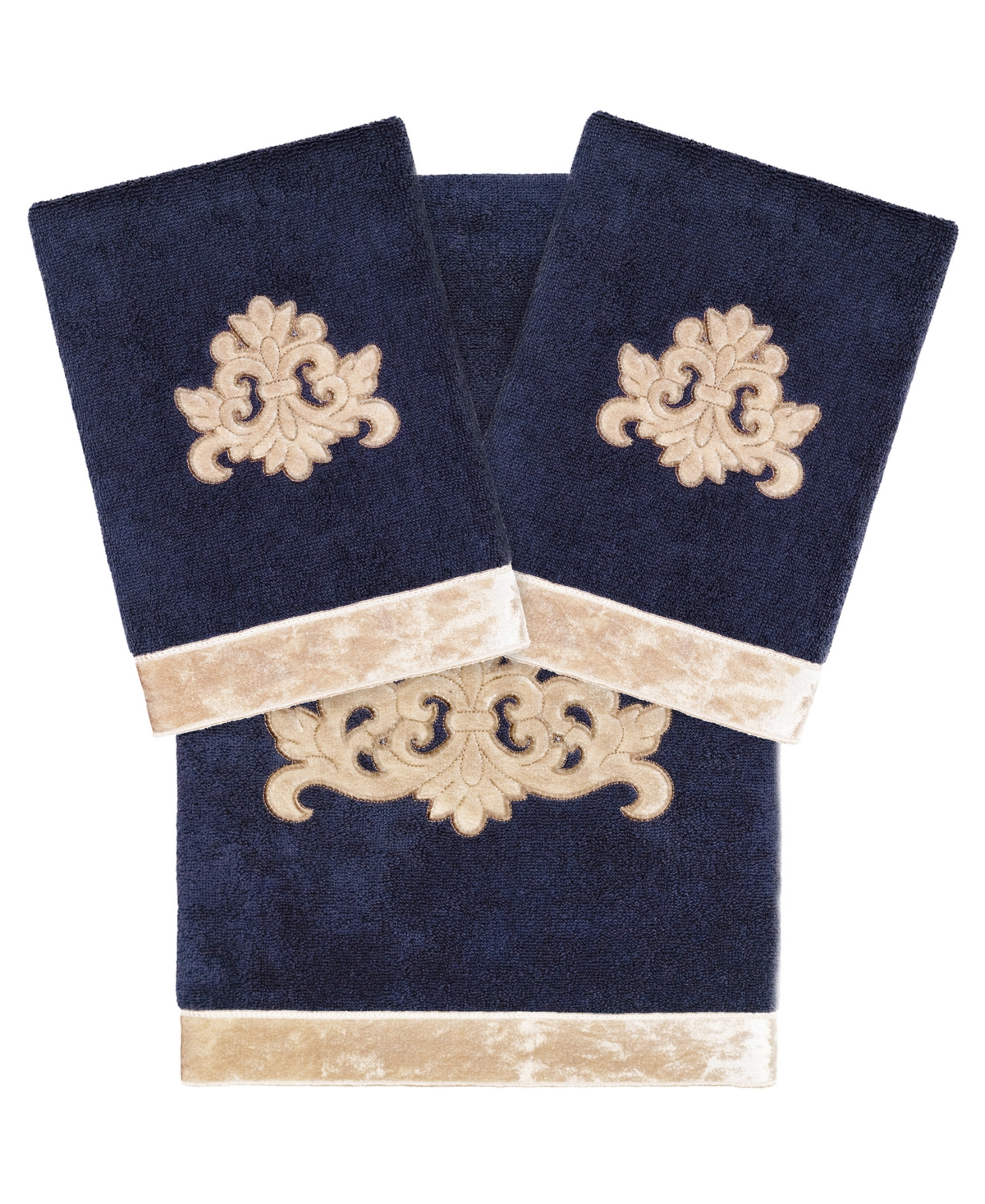Linum Home Textiles Turkish Cotton May Embellished Towel Set, 3 Piece In Marine
