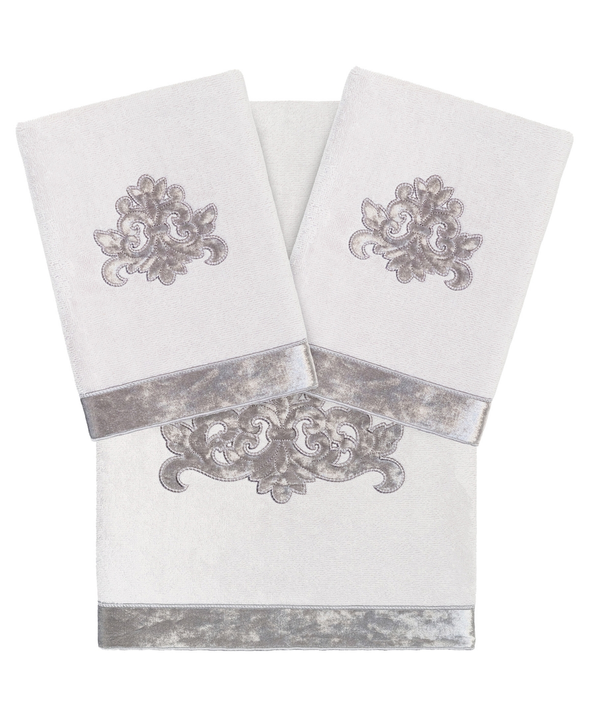 Linum Home Textiles Turkish Cotton May Embellished Towel Set, 3 Piece Bedding In Silver