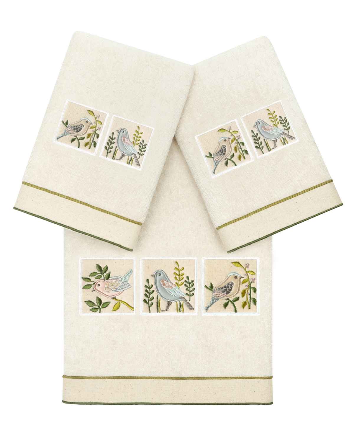 Linum Home Textiles Turkish Cotton Belinda Embellished Towel Set, 3 Piece Bedding In Beige
