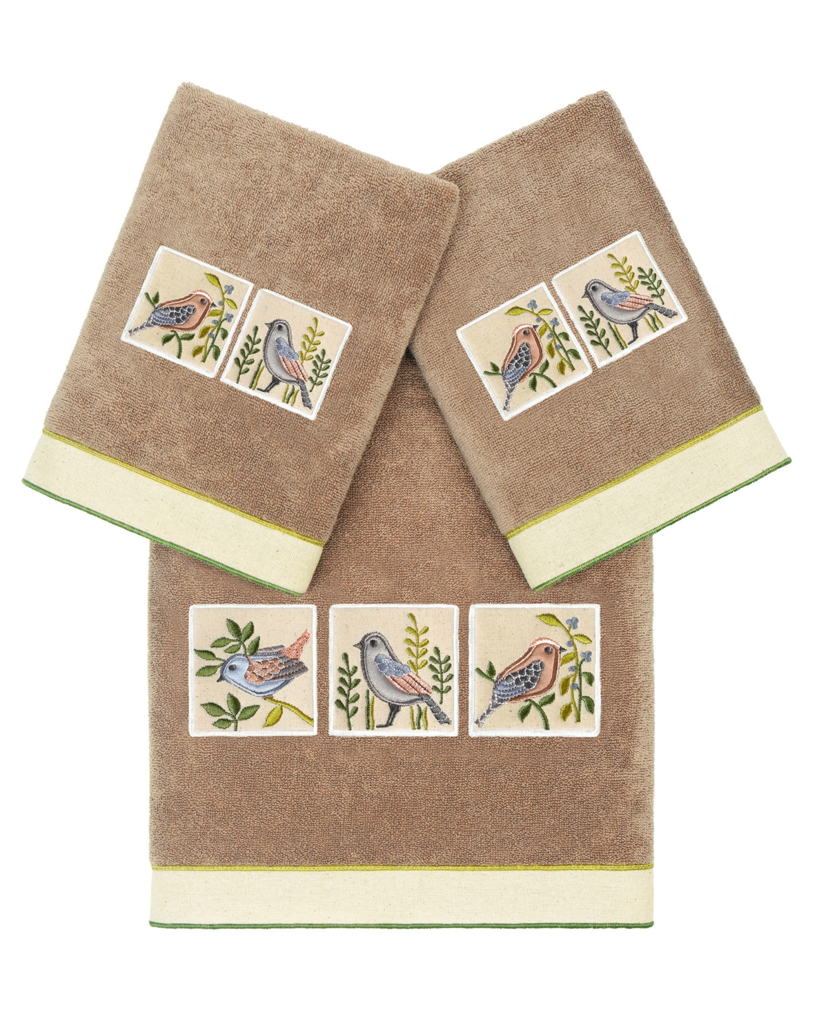 Linum Home Textiles Turkish Cotton Belinda Embellished Towel Set, 3 Piece In Cocoa