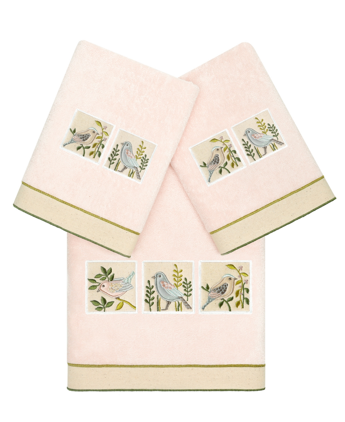 Linum Home Textiles Turkish Cotton Belinda Embellished Towel Set, 3 Piece In Blush
