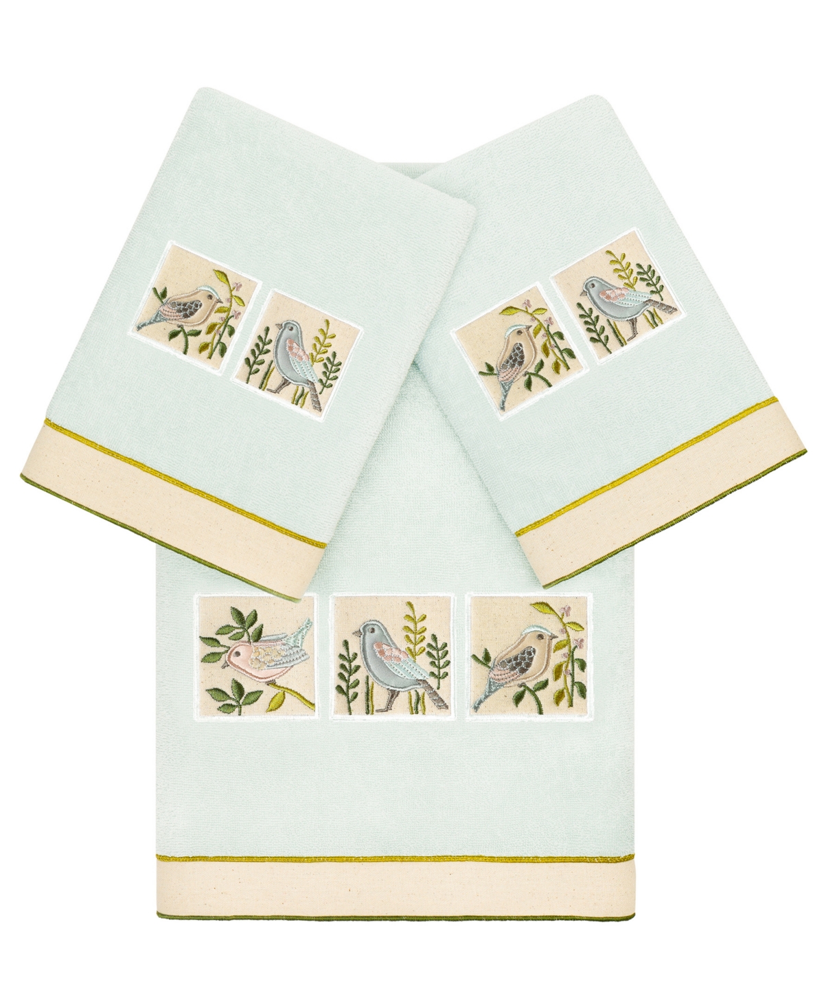 Linum Home Textiles Turkish Cotton Belinda Embellished Towel Set, 3 Piece Bedding In Aqua