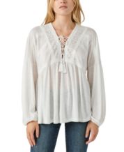 Lucky Brand Women's Beaded Embroidered Peasant Top - Macy's