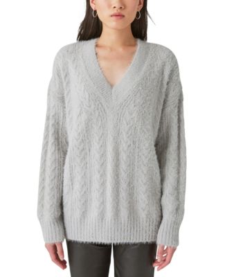 Lucky Brand Women's Cable-Knit V-Neck Eyelash Sweater & Reviews - Sweaters  - Women - Macy's