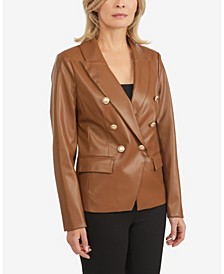 Women's Double Breasted Faux-Leather Blazer