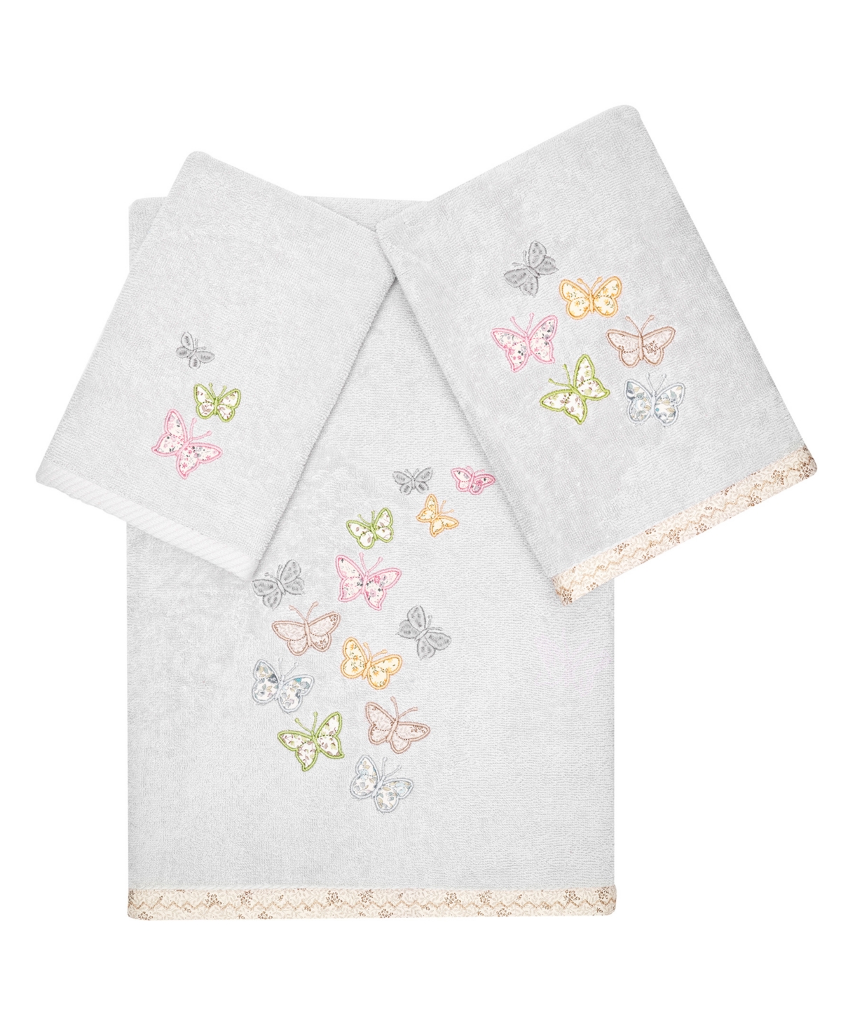 Linum Home Textiles Turkish Cotton Mariposa Embellished Towel Set, 3 Piece In Silver