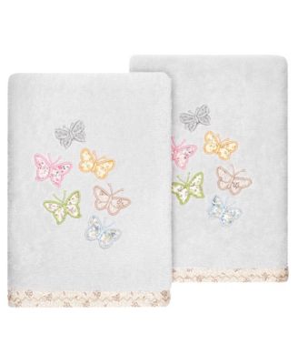 Turkish Cotton Mariposa Embellished 2-Pc. Hand Towel Set
