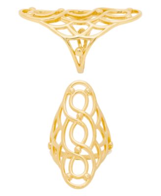 Gold Plated Shiny Polished Swirl Oval Open Design Ring