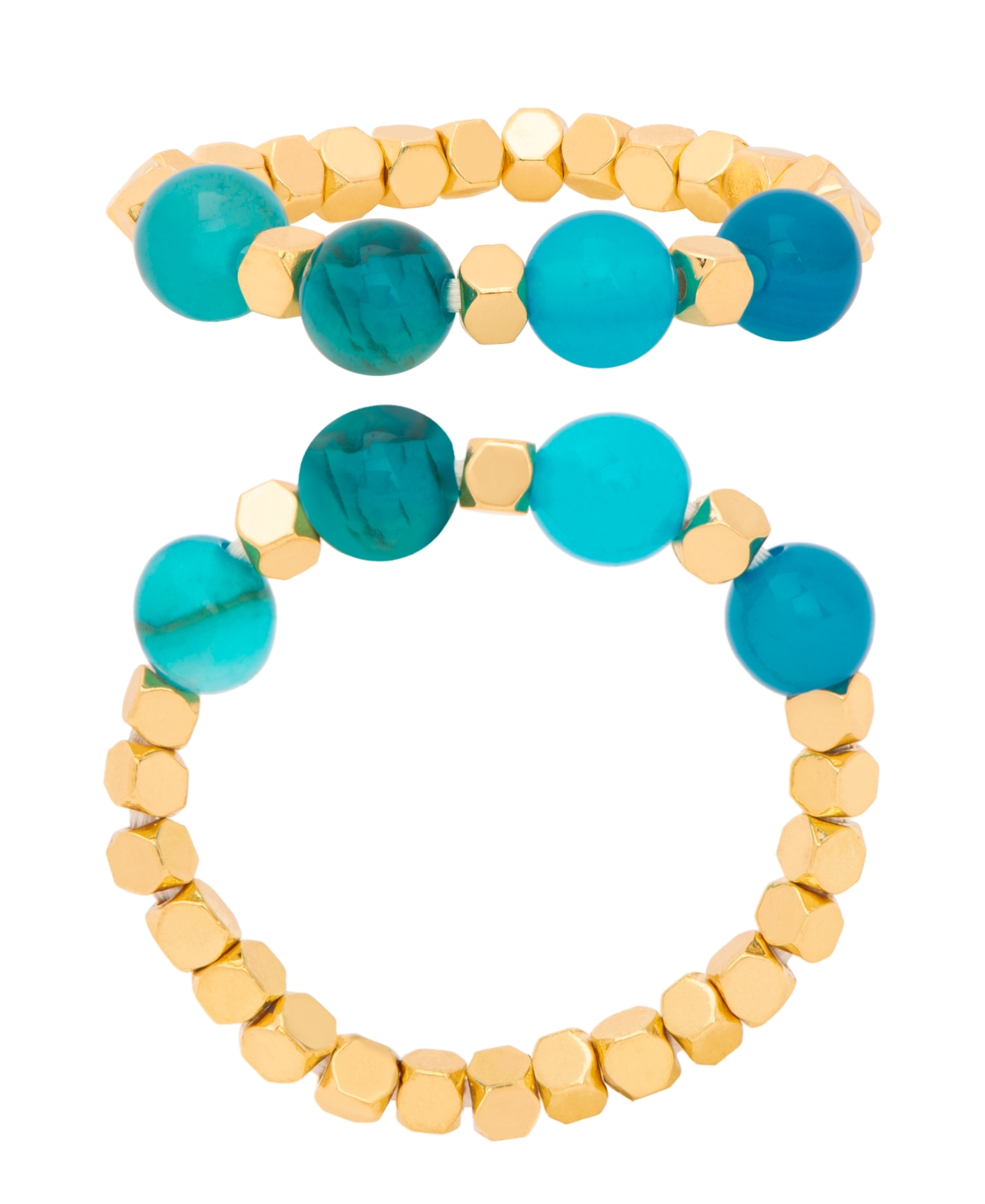 Macy's Gold Plated Simulated Turquoise Stretch Ring In Gold-plated