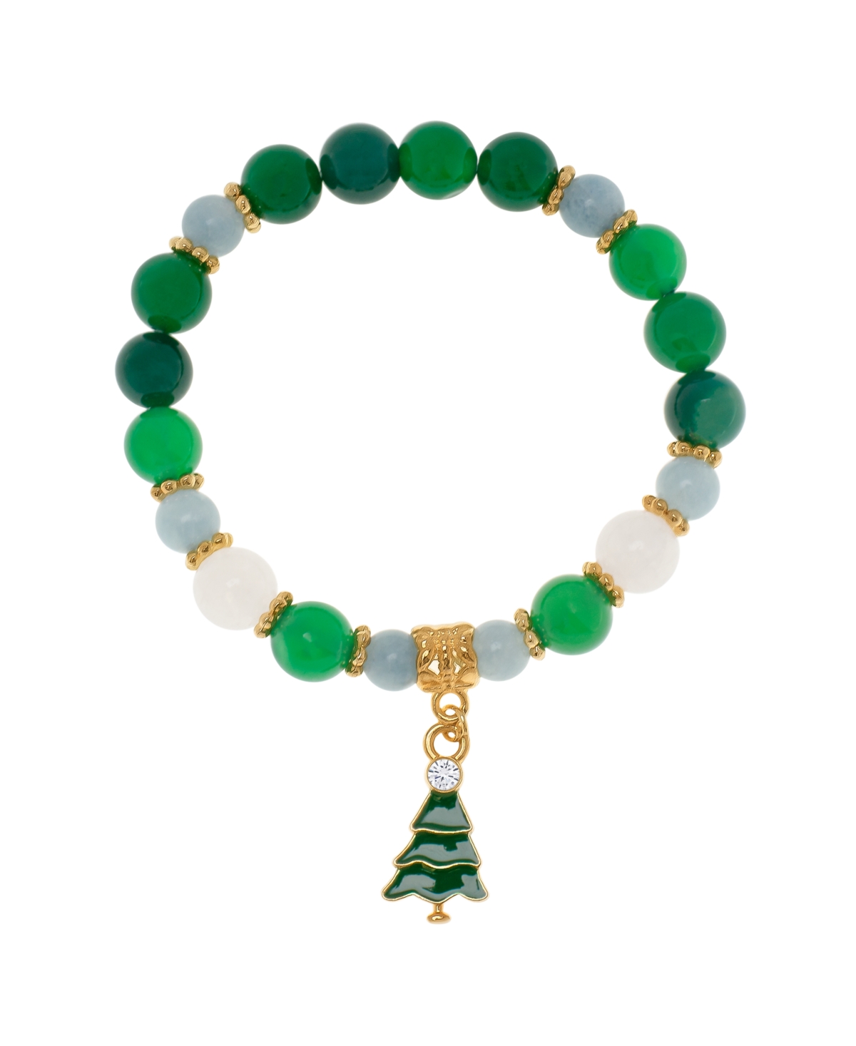 Macy's Gold Plated Beaded Christmas Tree Charm Bracelet In Gold-plated