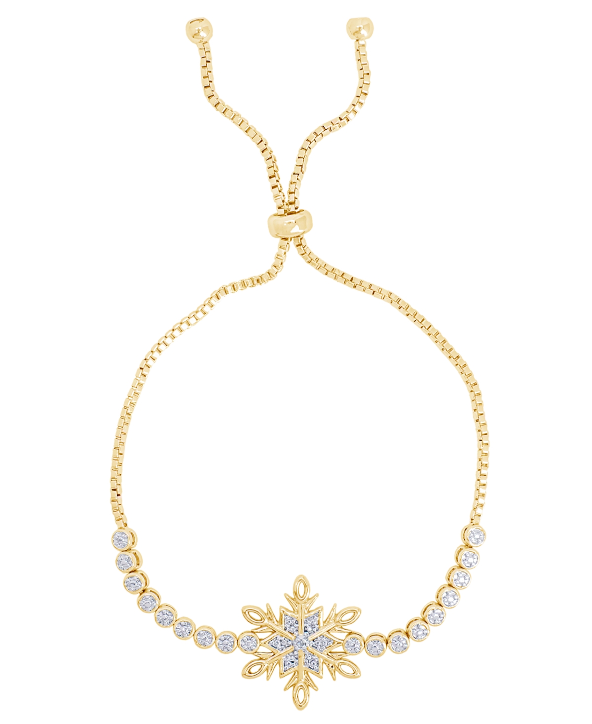 Macy's 14k Gold Plated Diamond Accent Snowflake Adjustable Bracelet In Gold-plated