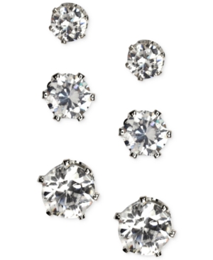 image of Anne Klein Silver-Tone Glass Stone Stud Earring Set