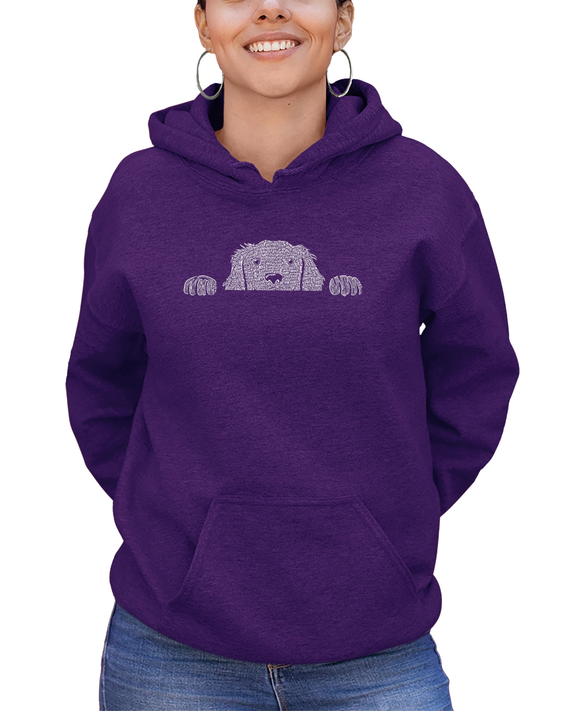 La Pop Art Women's Peeking Dog Word Art Hooded Sweatshirt