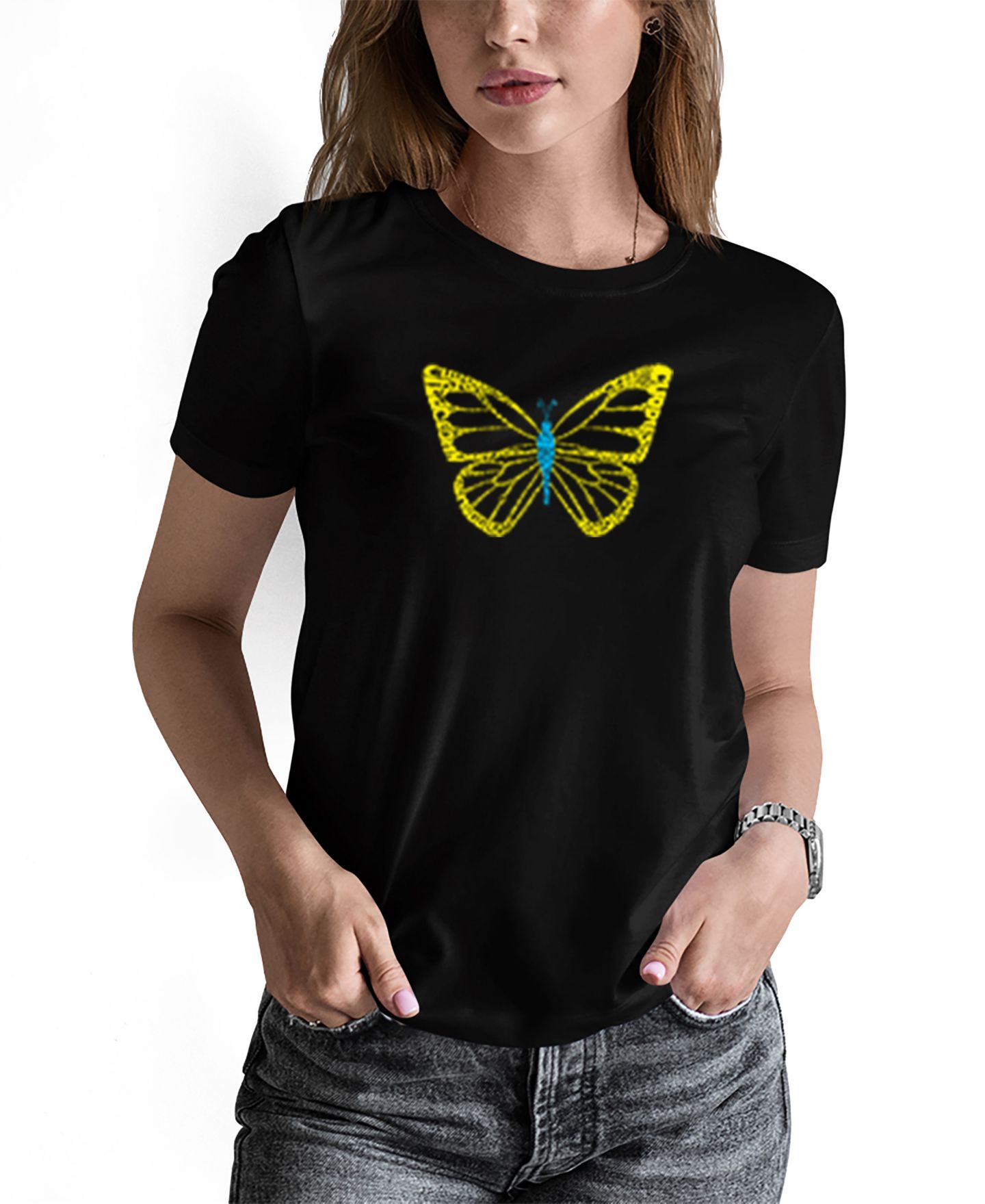 Женская футболка LA Pop Art Butterfly Word Art, цвет: Чёрный — фото 1