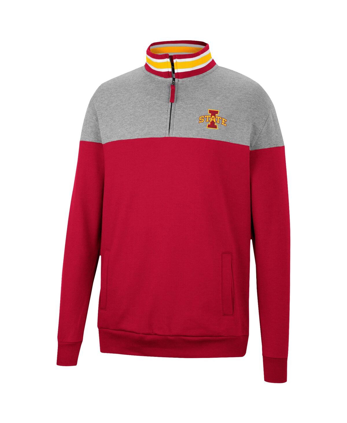 Colosseum Men's  Heathered Gray And Cardinal Iowa State Cyclones Be The Ball Quarter-zip Top In Heathered Gray,cardinal