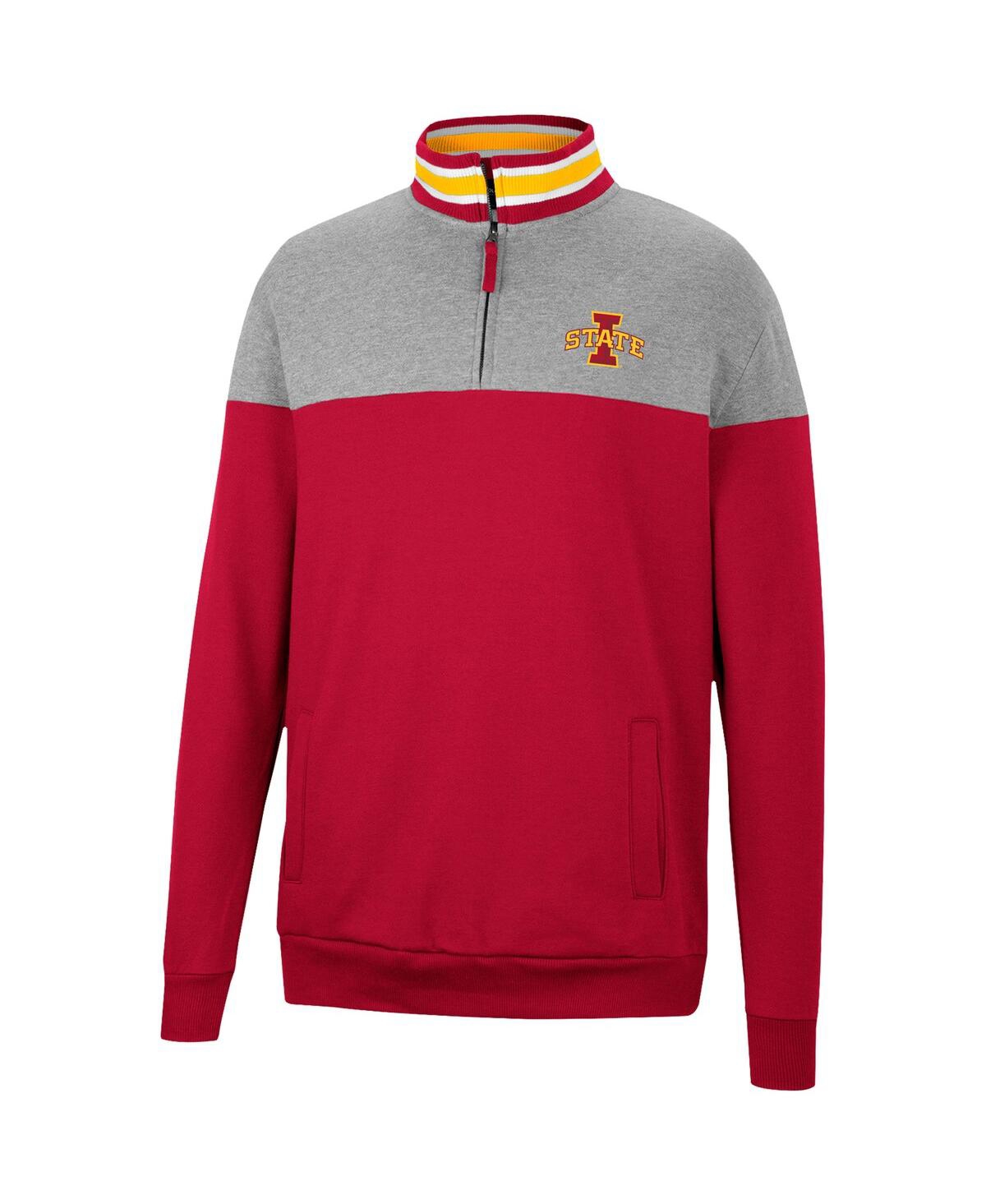 Shop Colosseum Men's  Heathered Gray And Cardinal Iowa State Cyclones Be The Ball Quarter-zip Top In Heathered Gray,cardinal