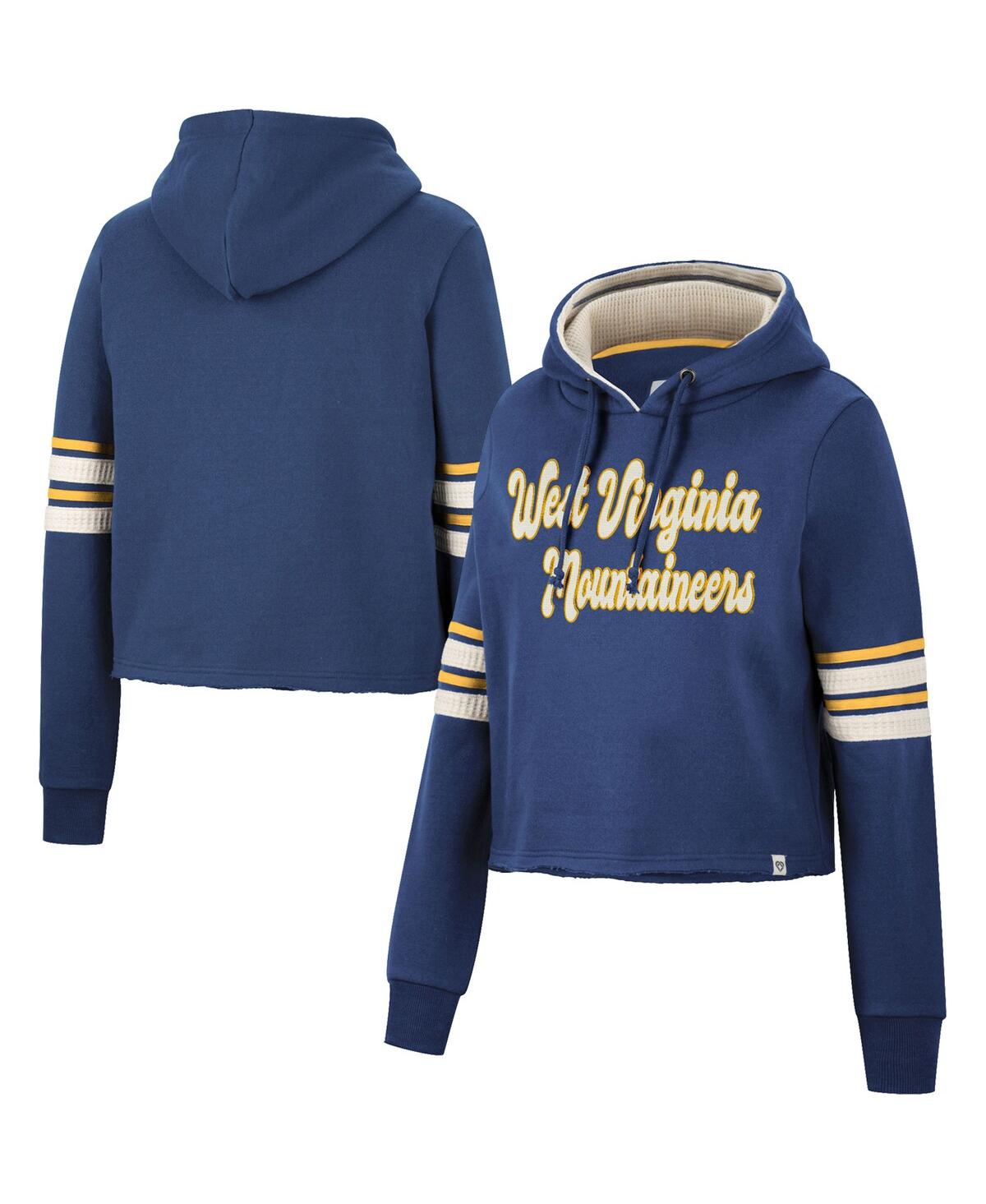 Colosseum Women's  Navy West Virginia Mountaineers Retro Cropped Pullover Hoodie