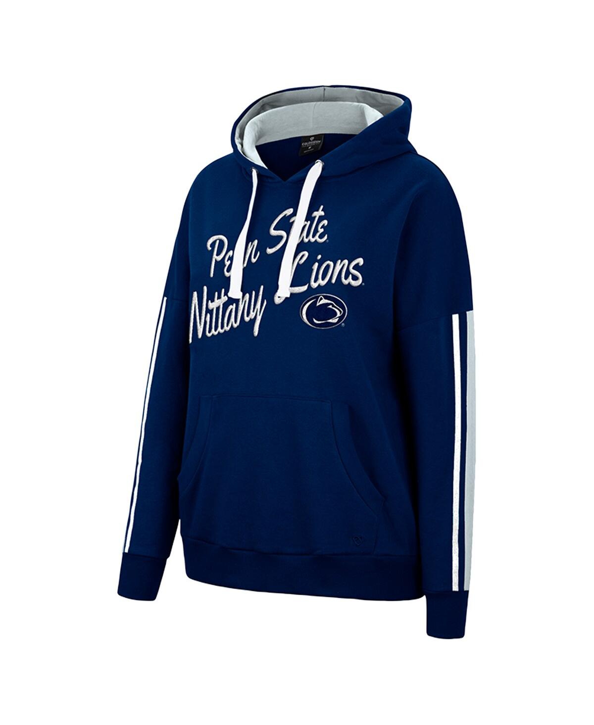 Colosseum Navy Penn State Nittany Lions Serena Oversized Sleeve Striping Pullover Hoodie In Navy