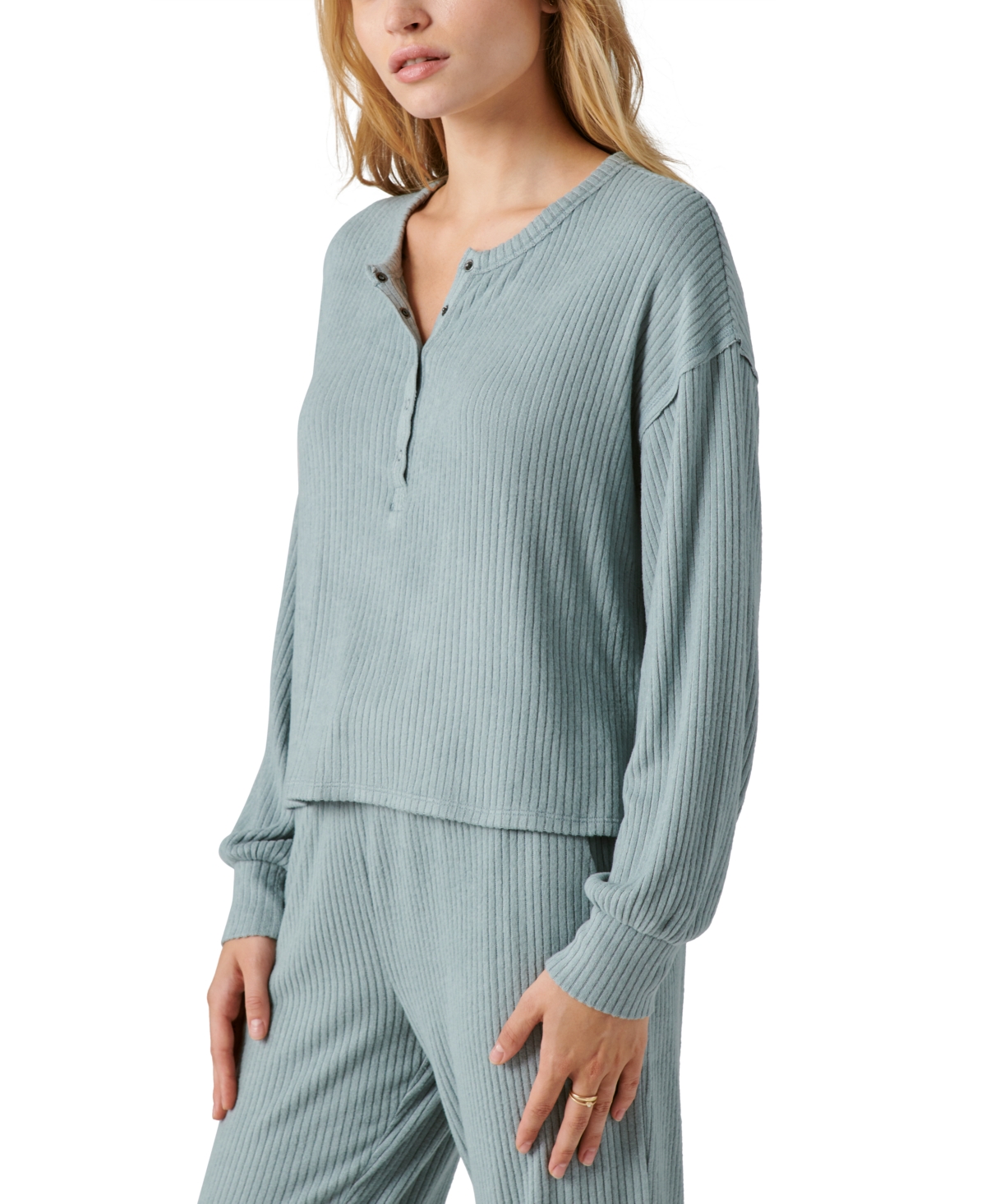 Lucky Brand Women's Cloud Ribbed Long-Sleeve Henley Top