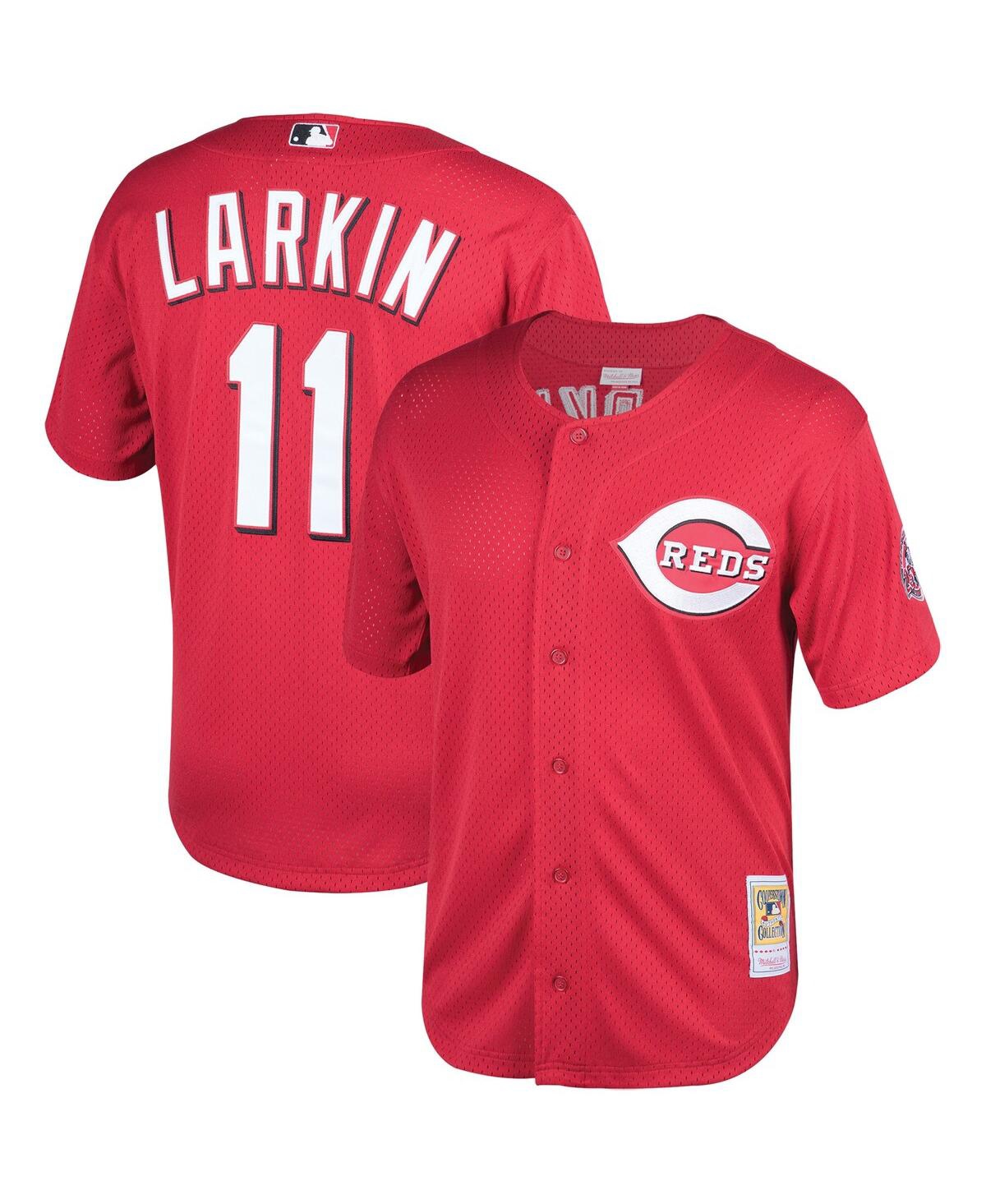 Men's Mitchell & Ness Barry LarkCincinnati Throwback Reds Cooperstown Mesh Batting Practice Jersey - Red