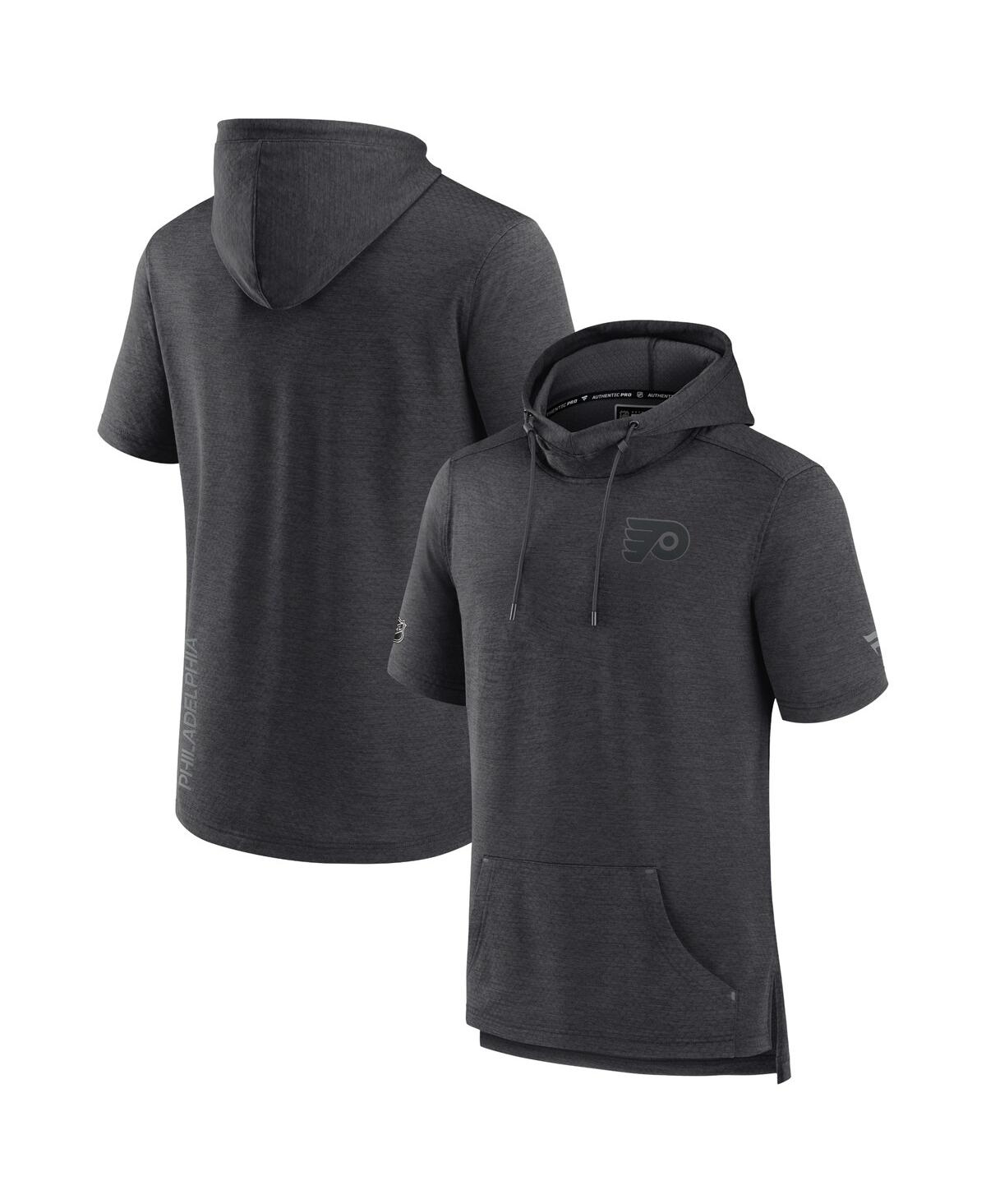 Men's Fanatics Heather Charcoal Philadelphia Flyers Authentic Pro Road Performance Short Sleeve Pullover Hoodie - Heather Charcoal