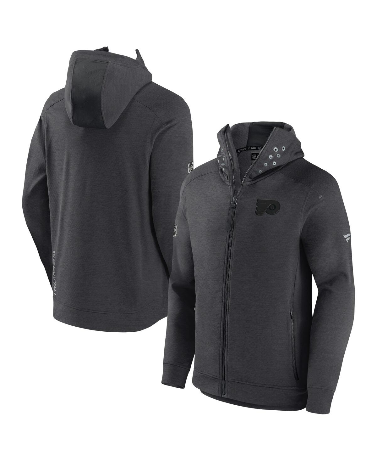 Men's Fanatics Heather Charcoal Philadelphia Flyers Authentic Pro Road Tech Full-Zip Hoodie Jacket - Charcoal