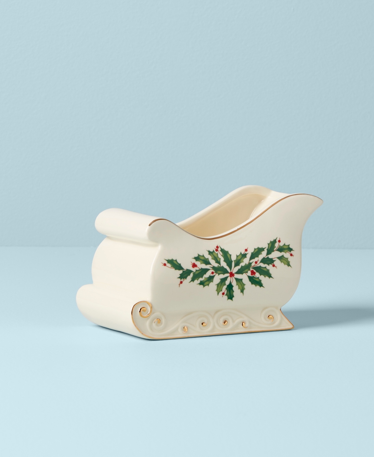 Lenox Holiday Sleigh Candy Dish - Red  Green And Ivory