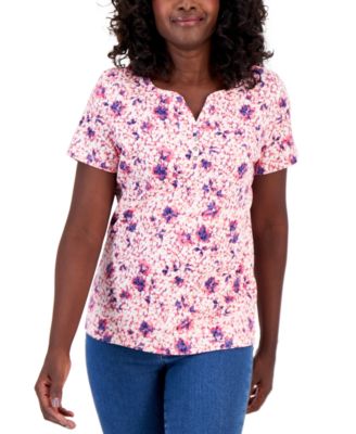 Karen Scott - Petite Santa Ana Floral Henley Top