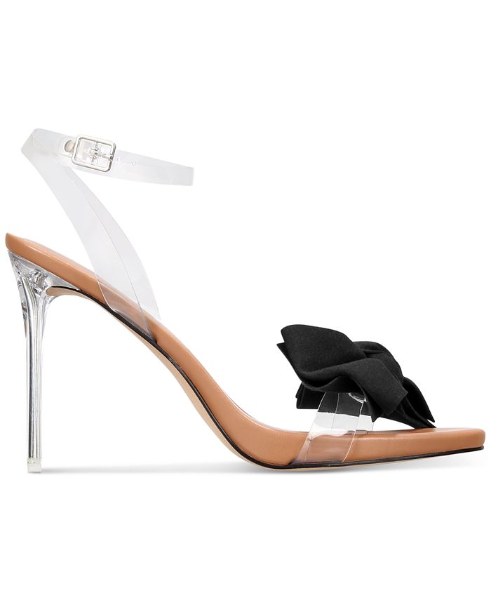AAJ BY AMINAH Womens Clear Clear Cushioned Bow Accent Ankle Strap Aminah Almond Toe Stiletto Buckle Dress Heeled M