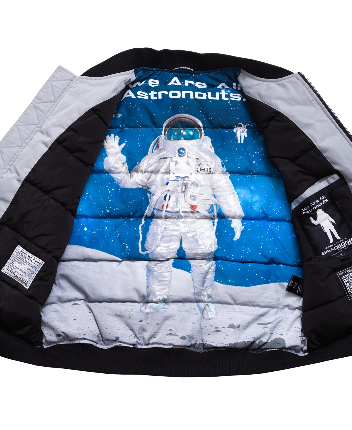 Space One Men's Nasa Inspired Hooded Bomber Jacket with Printed Astronaut Interior