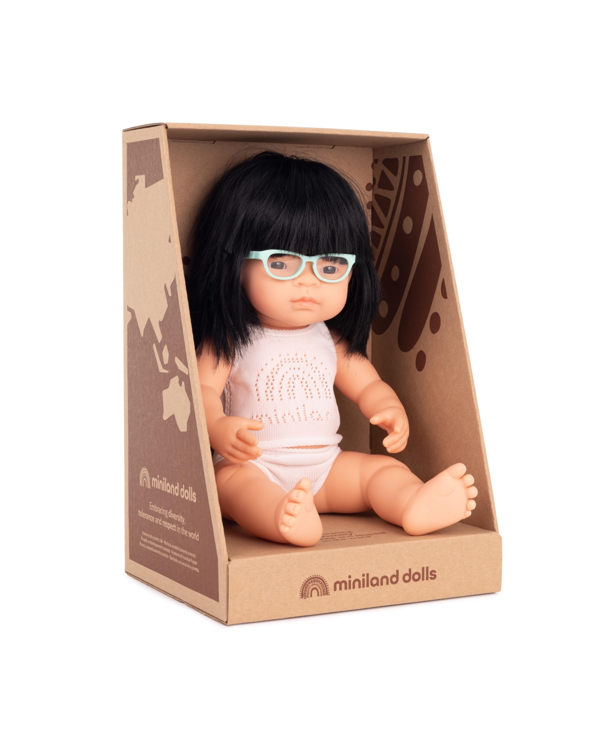 Shop Miniland Baby Girl 15'' Asian Doll With Glasses In Multicolor
