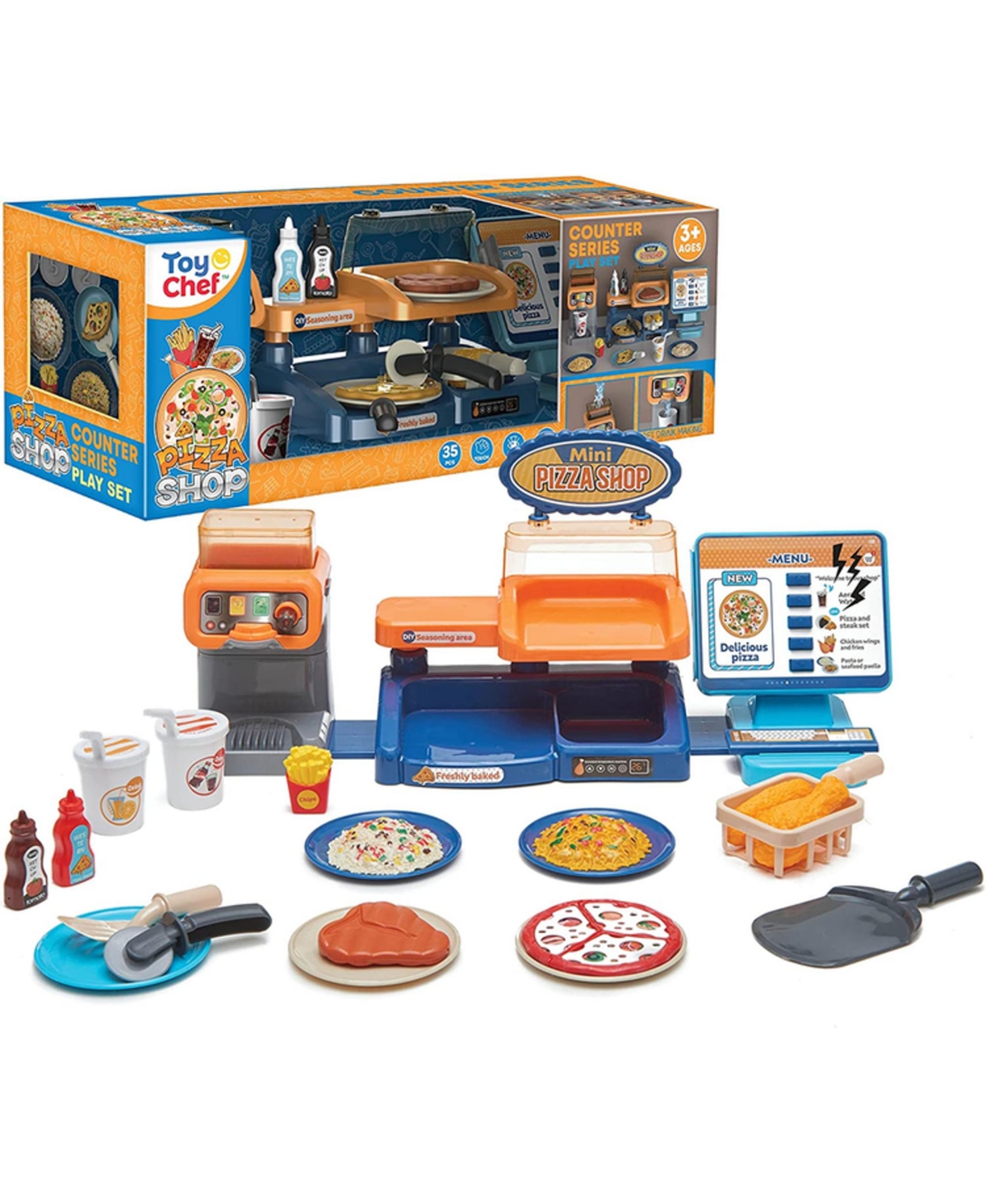Toy Chef Counter Set Pizza Shop In Multi