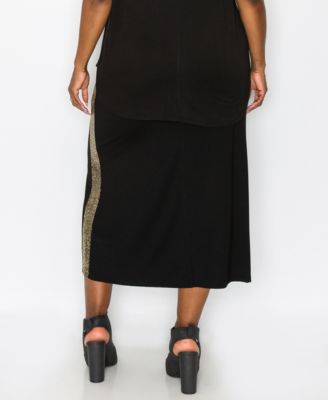 Plus Size Sequin Side Contrast Fold Over Midi Skirt