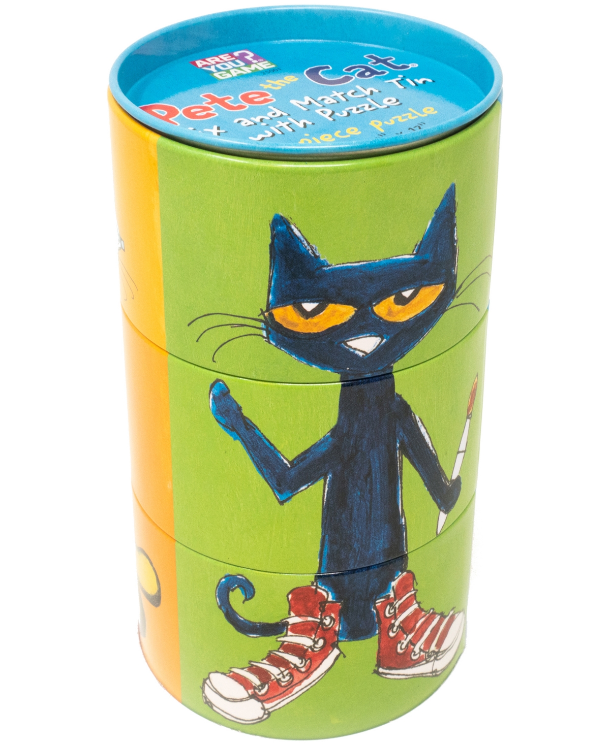 Areyougame .com Pete The Cat Mix And Match Tin With Puzzle Set, 25 Pieces In Multi Color