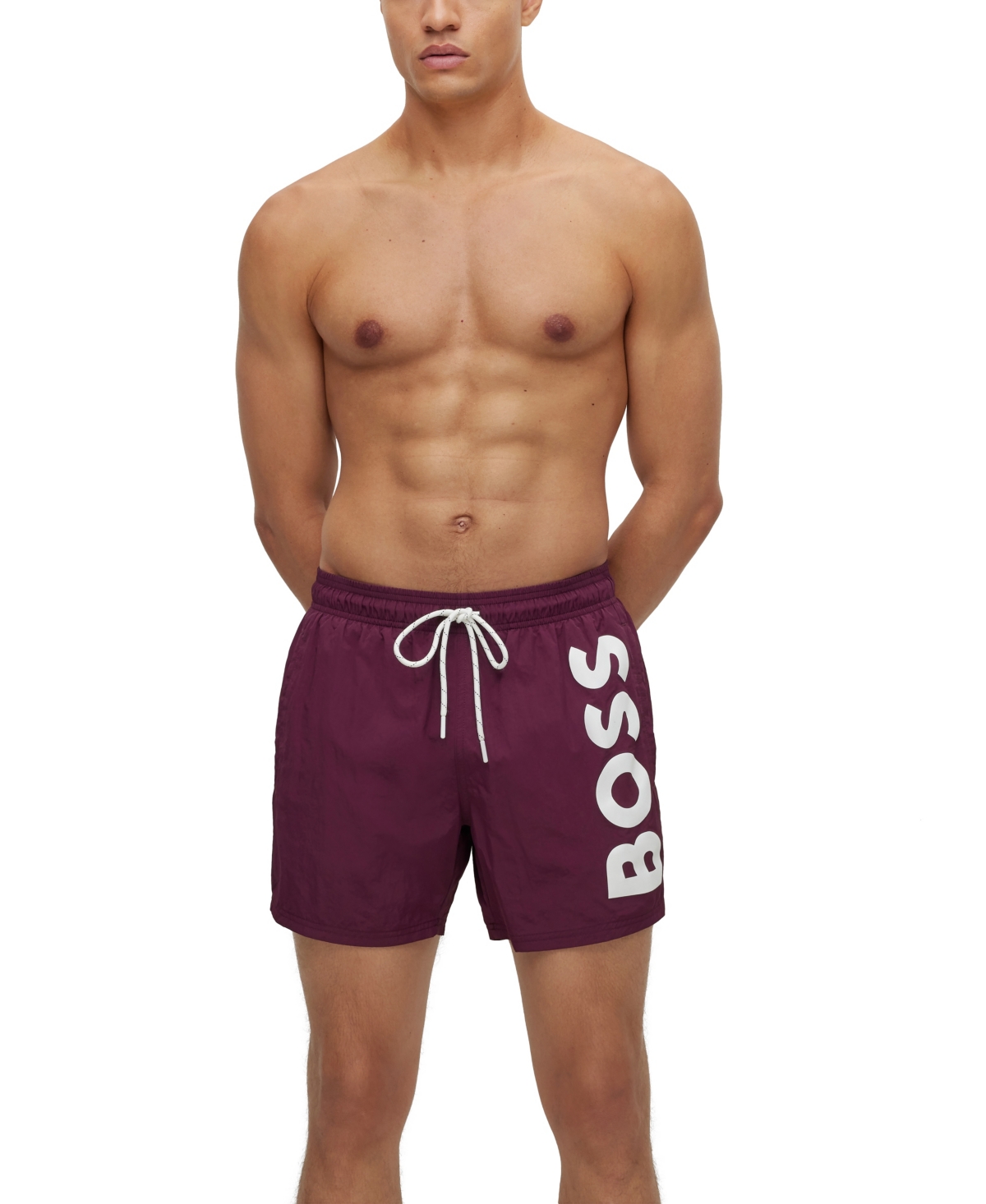 Boss by Hugo Boss Men's Large Contrast Logo Quick-Drying Swim Shorts - Dark Purple
