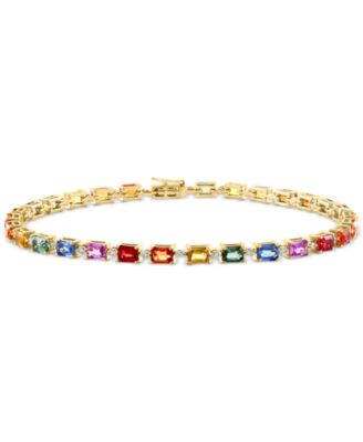 EFFY Collection - Multi-Sapphire (7-7/8 ct. t.w.) & Diamond (1/3 ct. t.w.) Tennis Bracelet in 14k Gold