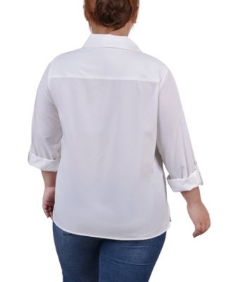 Plus Size 3/4 Roll Tab Blouse with Pockets