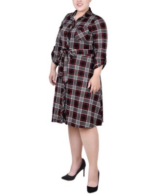 Plus Size 3/4 Sleeve Roll Tab Shirtdress