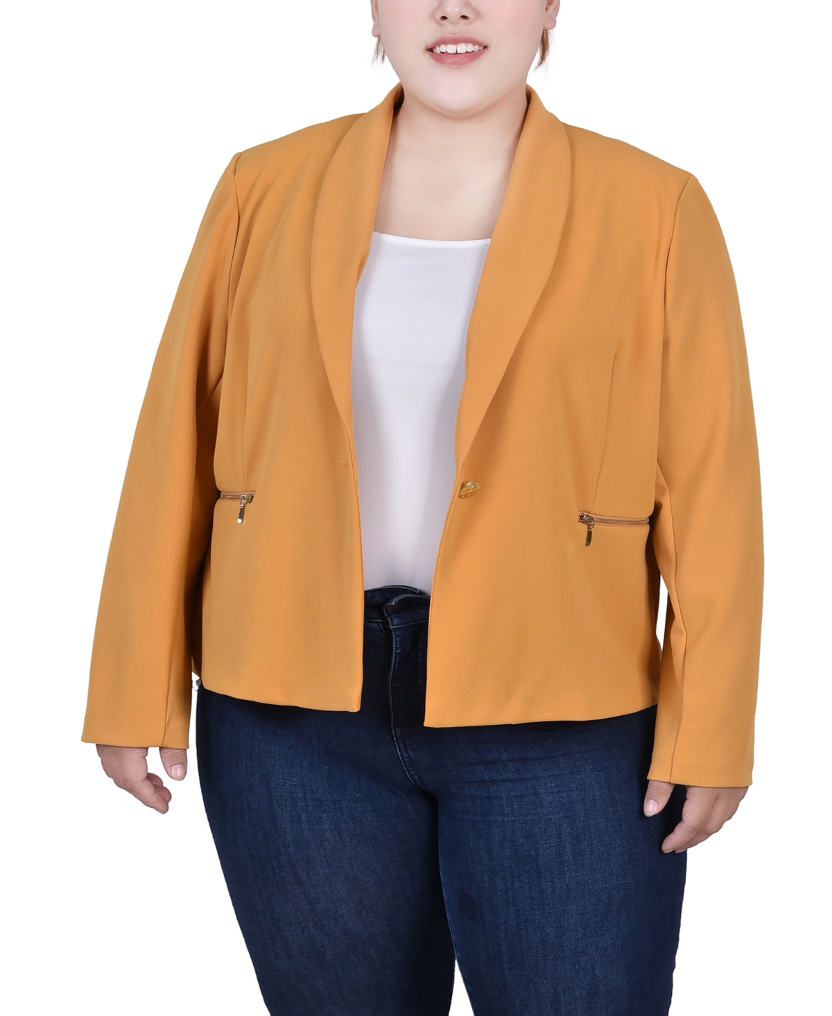Plus Size Cropped Long Sleeve Crepe Blazer - Tinsel