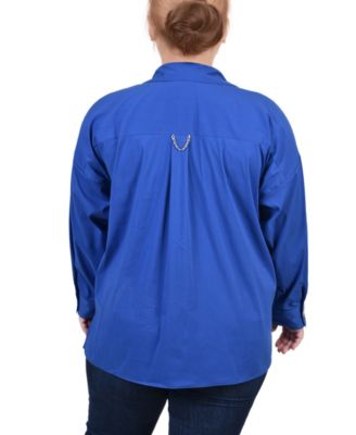 Plus Size Long Sleeve Blouse with Chest Pockets