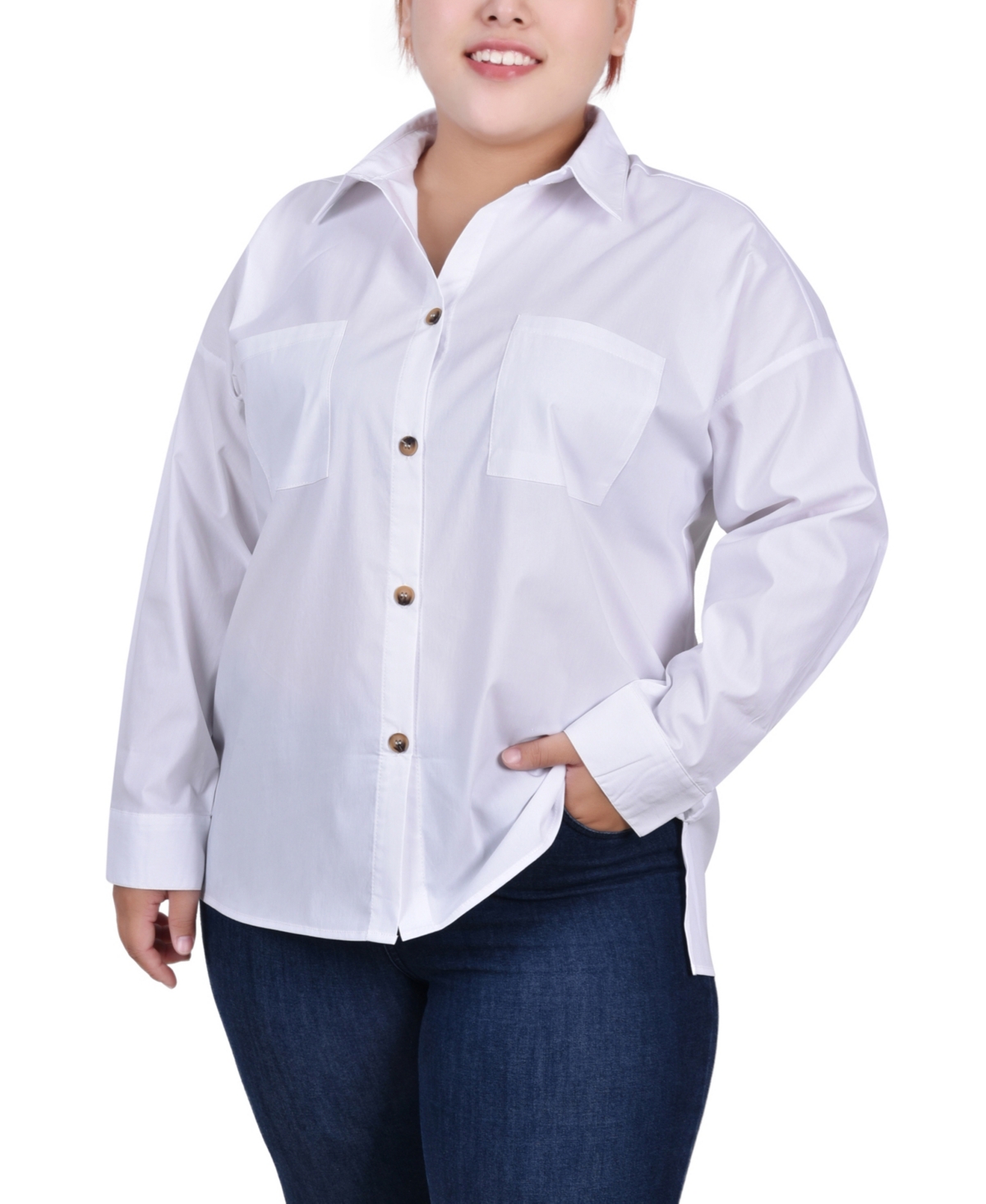 Ny Collection Plus Size Long Sleeve Blouse with Chest Pockets