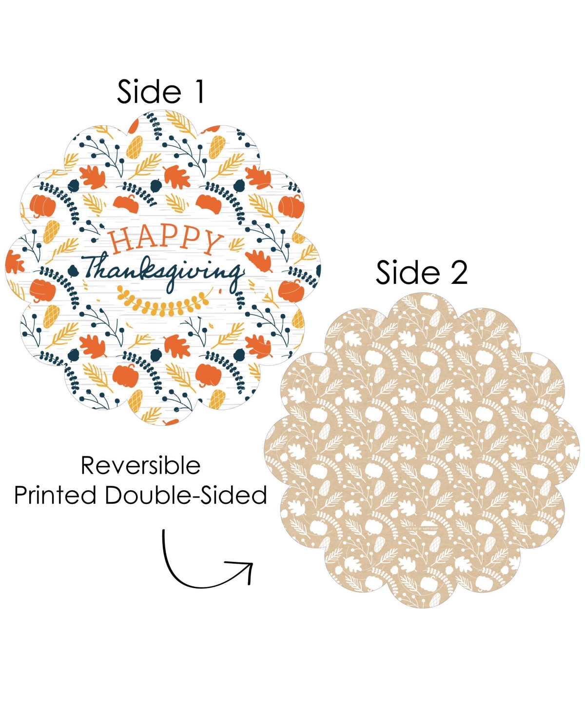 Big Dot of Happiness Happy Thanksgiving - Fall Harvest Party Round Table Decor Paper Chargers 12 Ct