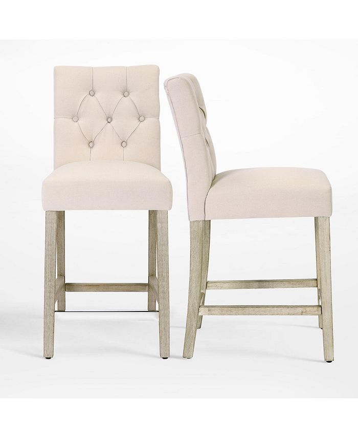 WestinTrends Linen Fabric Tufted Counter Stool Set of 2 Macy s
